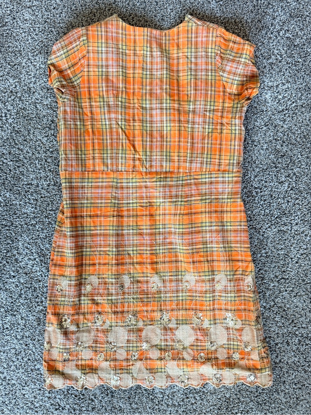Women’s Cozy Autumn Orange Plaid Lace-Trim Dress - Picture 2 of 6